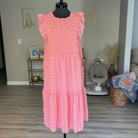 NWT Love by Design Clip Dot Maxi Dress Rose Petal Large - Picture 2 of 10